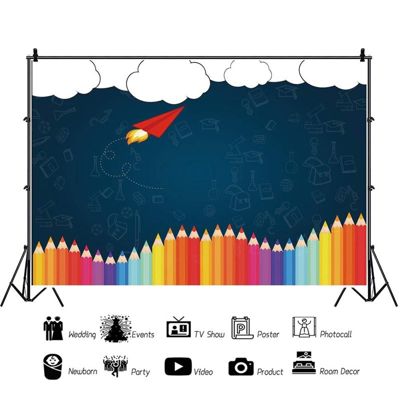 Leyiyi 5x3ft Welcome Back to School Photography Background Old Classroom Chalk Board Blackboard Colored Pens Back Season Grunge Gaffiti Paper Plane Backdrop Students Photo Portrait Vinyl Studio Prop - Image 3